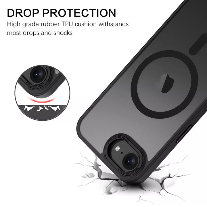 Magnetic MagSafe Hybrid Cover Case with Stainless Camera Edge & Button Shields for Apple iPhone 16e - Enhanced Protection
