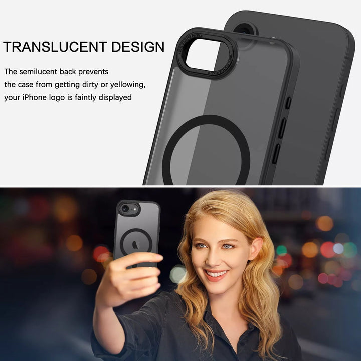 Magnetic MagSafe Hybrid Cover Case with Stainless Camera Edge & Button Shields for Apple iPhone 16e - Enhanced Protection