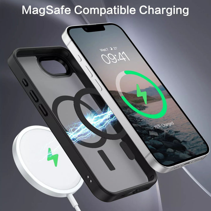 Magnetic MagSafe Hybrid Cover Case with Stainless Camera Edge & Button Shields for Apple iPhone 16e - Enhanced Protection