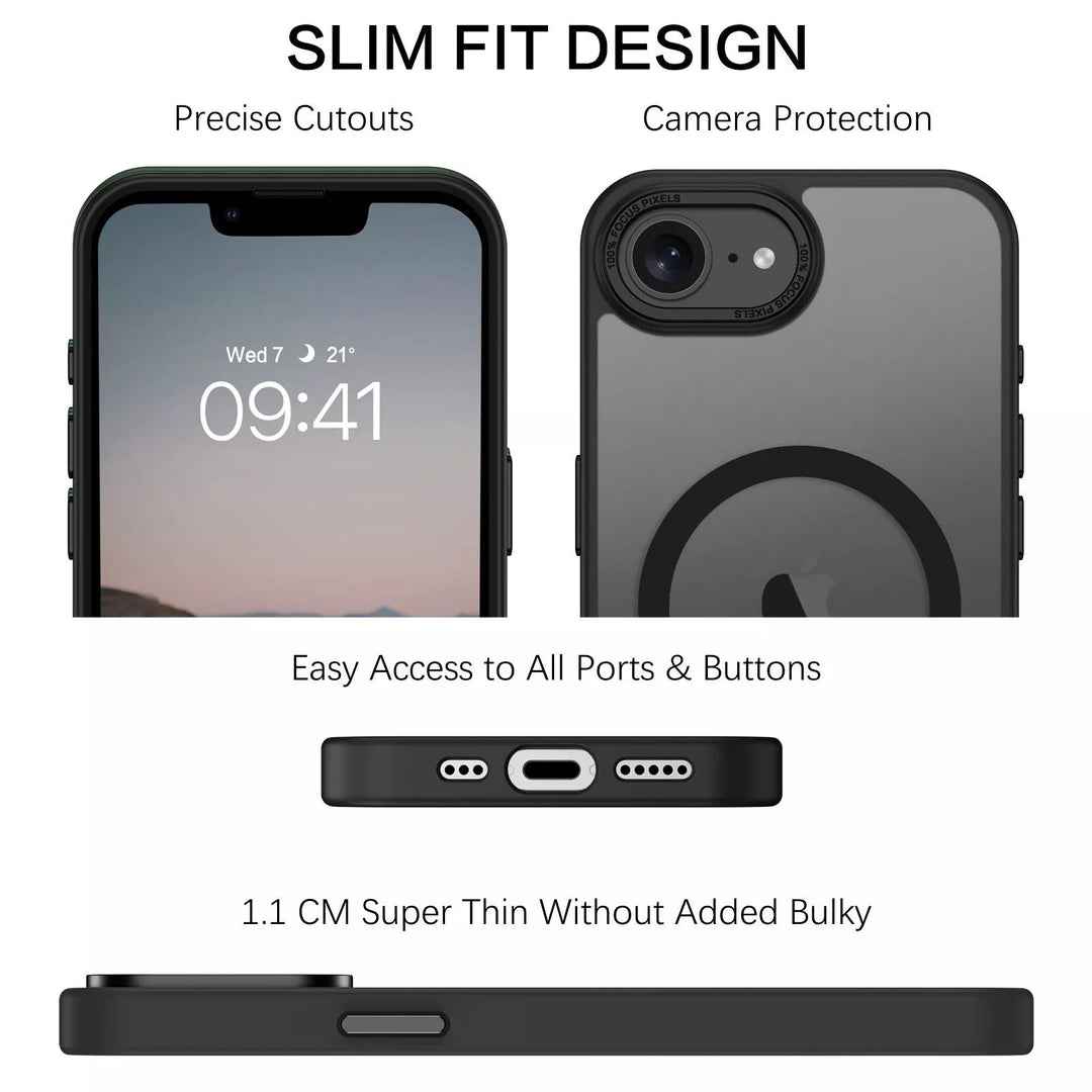 Magnetic MagSafe Hybrid Cover Case with Stainless Camera Edge & Button Shields - Shockproof, Slim Fit for Apple iPhone 16e