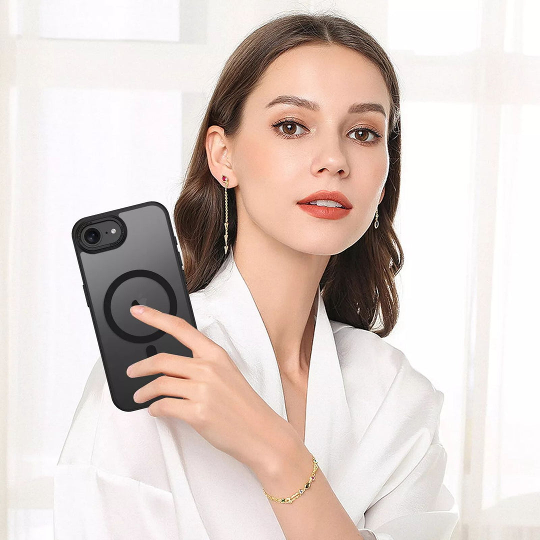 Magnetic MagSafe Hybrid Cover Case with Stainless Camera Edge & Button Shields - Shockproof, Slim Fit for Apple iPhone 16e