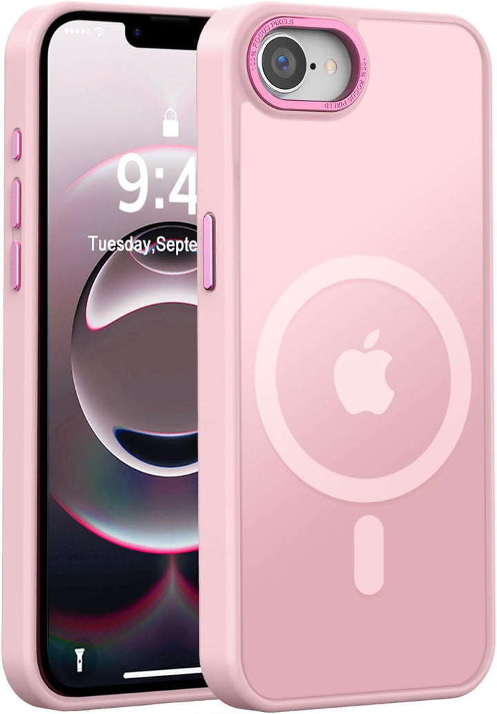 Magnetic MagSafe Hybrid Cover Case with Stainless Camera Edge & Button Shields for Apple iPhone 16e - Enhanced Protection