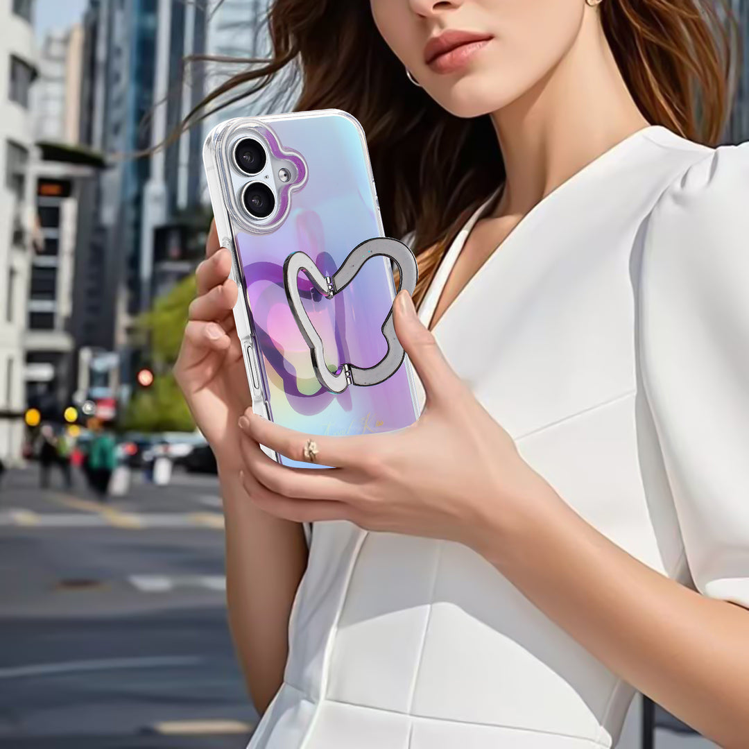 Glitter Butterfly Kickstand Phone Case – Rainbow Gradient, Sparkling Stand, Shockproof, Slim Design for Apple iPhone 17