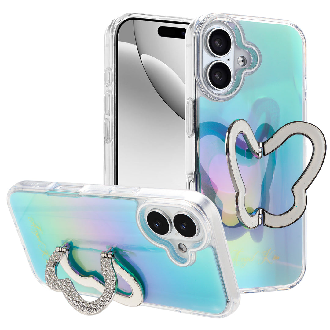 Glitter Butterfly Kickstand Phone Case – Rainbow Gradient, Sparkling Stand, Shockproof, Slim Design for Apple iPhone 17
