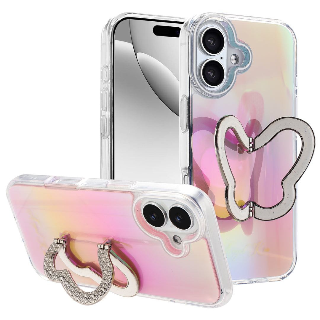 Glitter Butterfly Kickstand Phone Case – Rainbow Gradient, Sparkling Stand, Shockproof, Slim Design for Apple iPhone 17