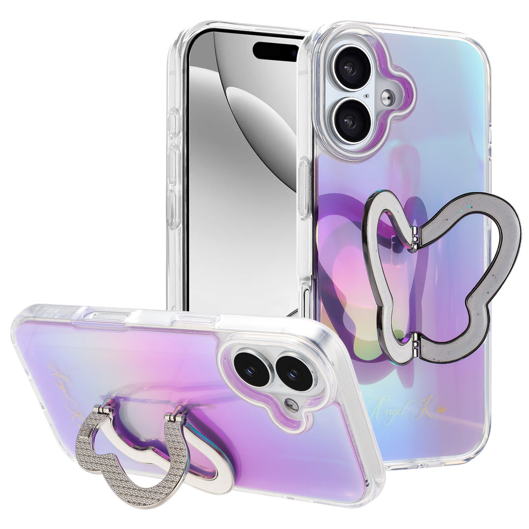 Glitter Butterfly Kickstand Phone Case – Rainbow Gradient, Sparkling Stand, Shockproof, Slim Design for Apple iPhone 17