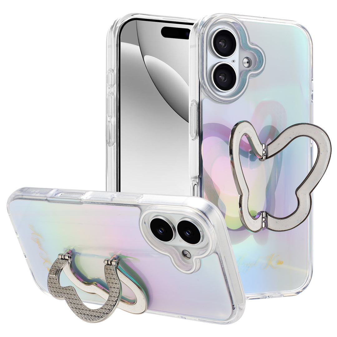 Glitter Butterfly Kickstand Phone Case – Rainbow Gradient, Sparkling Stand, Shockproof, Slim Design for Apple iPhone 17