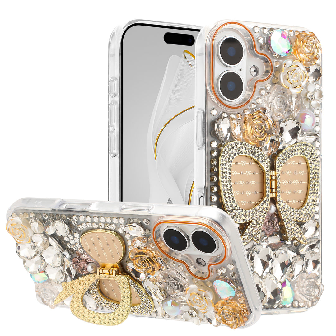 Sleek Metallic Armor MagSafe Magnetic Ring Stand Protective Phone Case with Metallic Buttons - For Apple iPhone 17