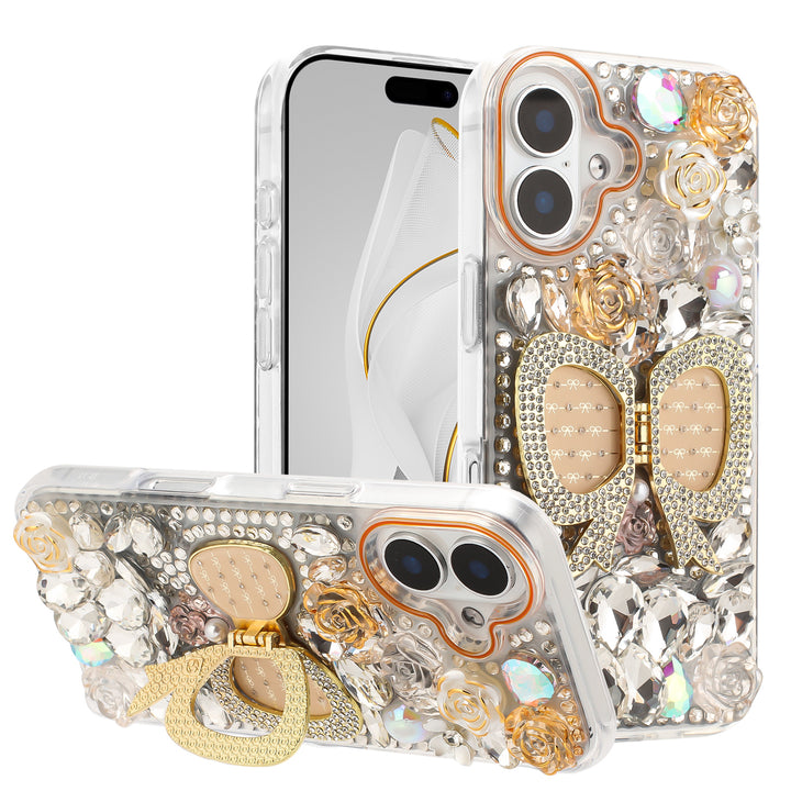 Sleek Metallic Armor MagSafe Magnetic Ring Stand Protective Phone Case with Metallic Buttons - For Apple iPhone 17