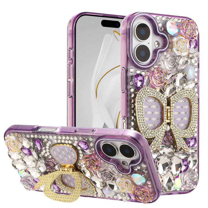 Sleek Metallic Armor MagSafe Magnetic Ring Stand Protective Phone Case with Metallic Buttons - For Apple iPhone 17
