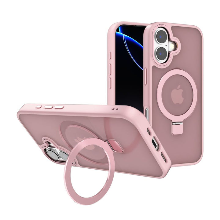 Sleek Metallic Armor MagSafe Magnetic Ring Stand Protective Phone Case with Metallic Buttons - For Apple iPhone 17
