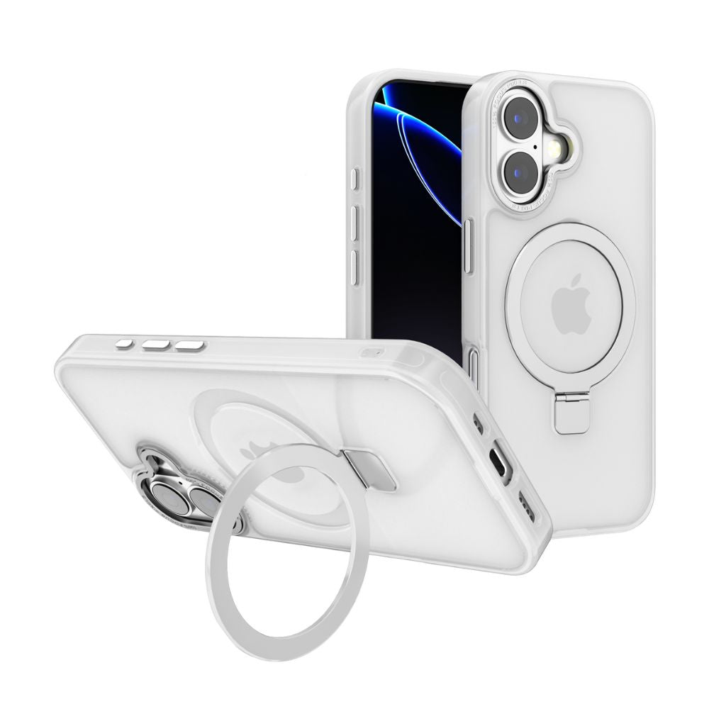 Sleek Metallic Armor MagSafe Magnetic Ring Stand Protective Phone Case with Metallic Buttons - For Apple iPhone 17