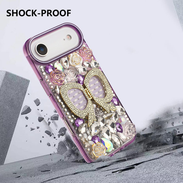 Shiny Butterfly Kickstand Phone Case with Bling Diamond Rhinestone Flower Design for Apple iPhone 17 Air