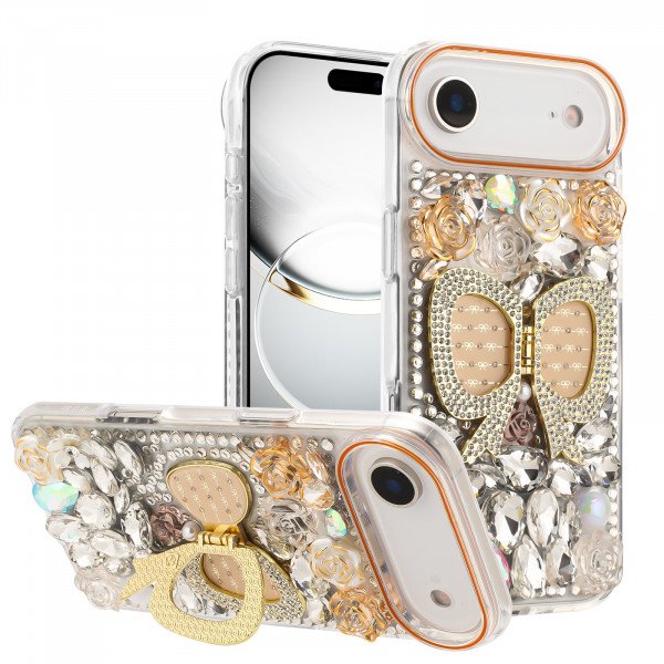 Shiny Butterfly Kickstand Phone Case with Bling Diamond Rhinestone Flower Design for Apple iPhone 17 Air