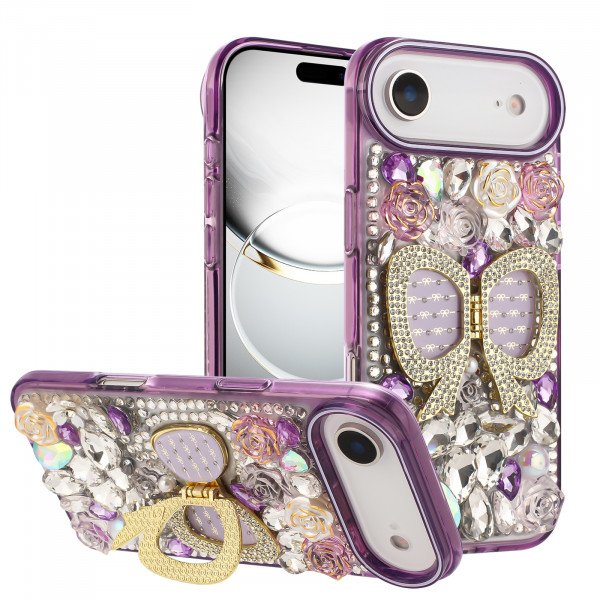 Shiny Butterfly Kickstand Phone Case with Bling Diamond Rhinestone Flower Design for Apple iPhone 17 Air