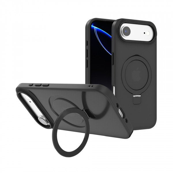 Sleek Metallic Finish Protective Armor Magnetic Magsafe Ring Stand Phone Case with Metallic Buttons for Apple iPhone 17 Air