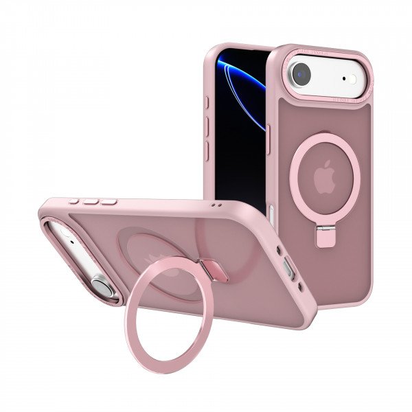Sleek Metallic Finish Protective Armor Magnetic Magsafe Ring Stand Phone Case with Metallic Buttons for Apple iPhone 17 Air