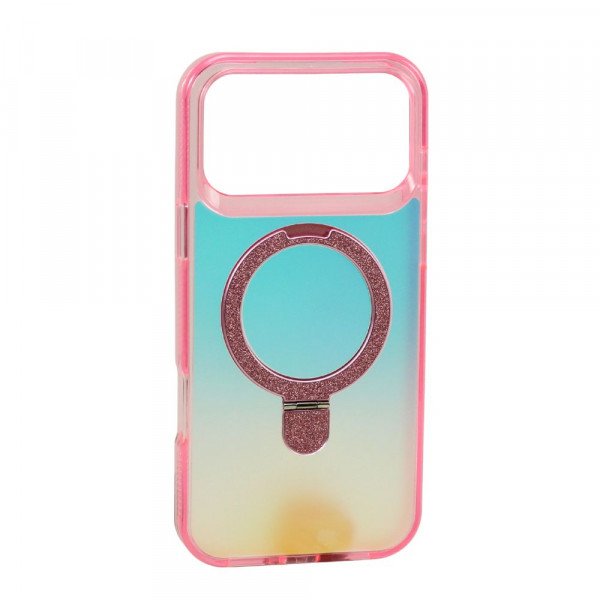 Color Gradient Design Style Magnetic Magsafe Phone Case with Glitter Kickstand Ring for Apple iPhone 17 Pro