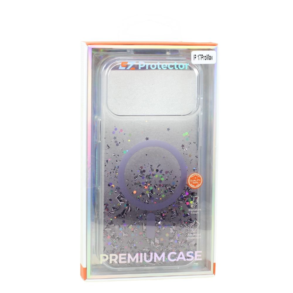 Stylish 2-Tone Transparent Design Magnetic MagSafe Compatible Ring Phone Case with Sparkle Glitter Dust for Apple iPhone 17 Pro Max