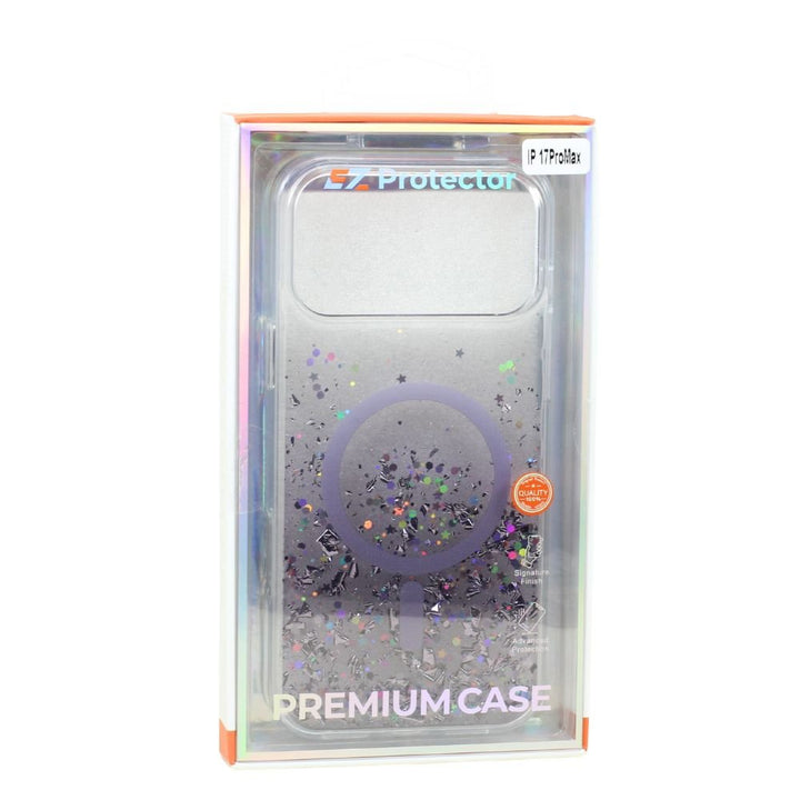 Stylish 2-Tone Transparent Design Magnetic MagSafe Compatible Ring Phone Case with Sparkle Glitter Dust for Apple iPhone 17 Pro Max