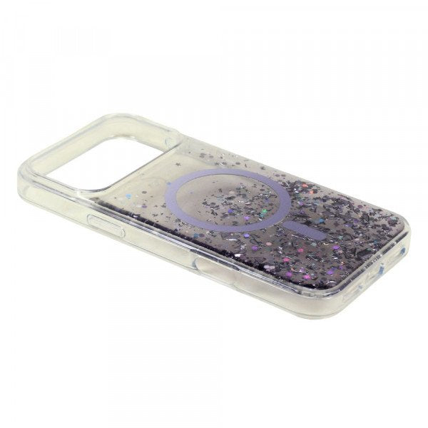 Stylish 2-Tone Transparent Design Magnetic MagSafe Compatible Ring Phone Case with Sparkle Glitter Dust for Apple iPhone 17 Pro