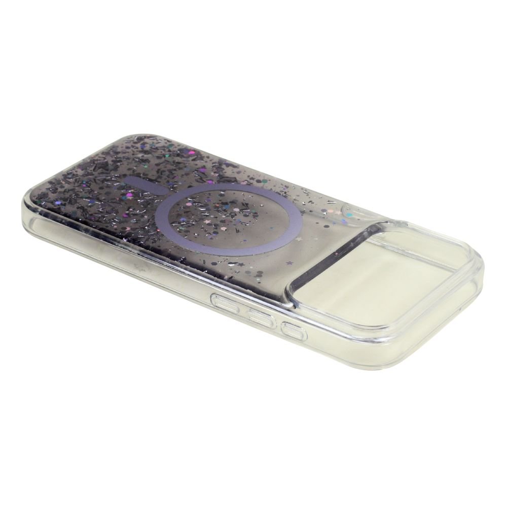 Stylish 2-Tone Transparent Design Magnetic MagSafe Compatible Ring Phone Case with Sparkle Glitter Dust for Apple iPhone 17 Pro