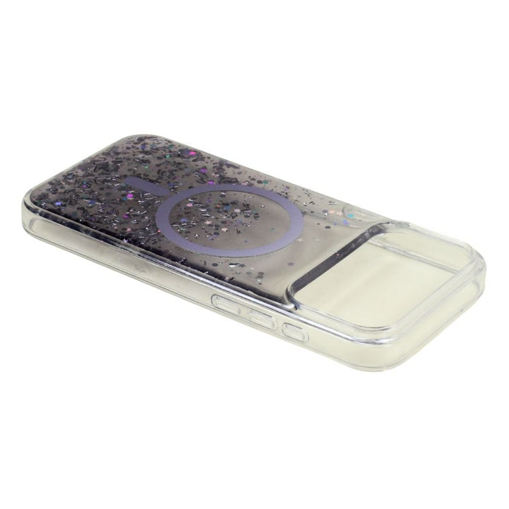 Stylish 2-Tone Transparent Design Magnetic MagSafe Compatible Ring Phone Case with Sparkle Glitter Dust for Apple iPhone 17 Pro