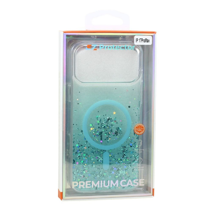 Stylish 2-Tone Transparent Design Magnetic MagSafe Compatible Ring Phone Case with Sparkle Glitter Dust for Apple iPhone 17 Pro Max