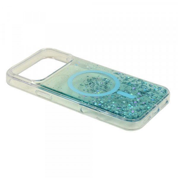 Stylish 2-Tone Transparent Design Magnetic MagSafe Compatible Ring Phone Case with Sparkle Glitter Dust for Apple iPhone 17 Pro Max