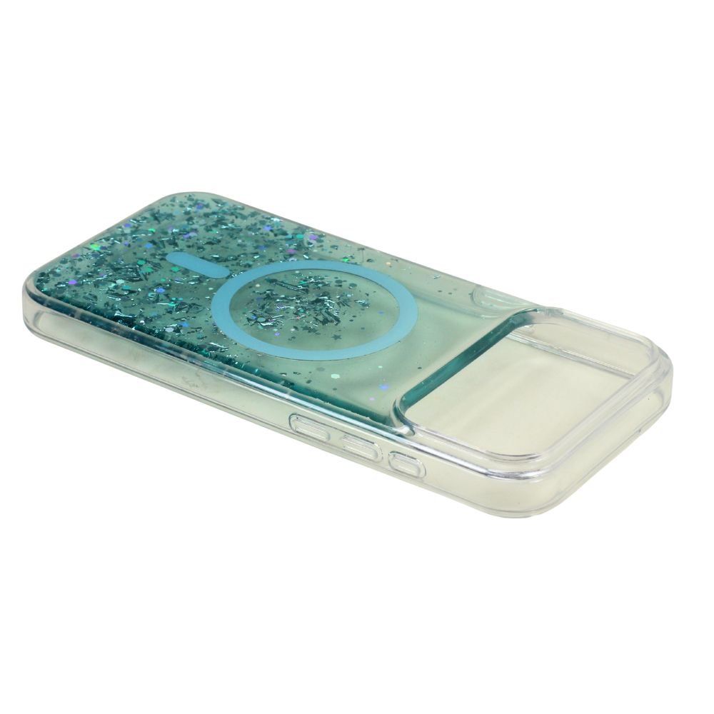 Stylish 2-Tone Transparent Design Magnetic MagSafe Compatible Ring Phone Case with Sparkle Glitter Dust for Apple iPhone 17 Pro Max