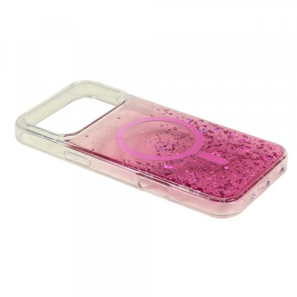 Stylish 2-Tone Transparent Design Magnetic MagSafe Compatible Ring Phone Case with Sparkle Glitter Dust for Apple iPhone 17 Pro