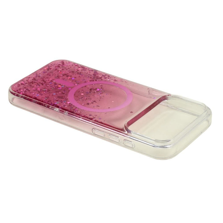 Stylish 2-Tone Transparent Design Magnetic MagSafe Compatible Ring Phone Case with Sparkle Glitter Dust for Apple iPhone 17 Pro