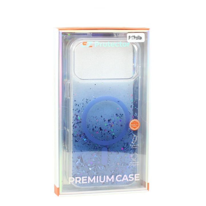 Stylish 2-Tone Transparent Design Magnetic MagSafe Compatible Ring Phone Case with Sparkle Glitter Dust for Apple iPhone 17 Pro Max