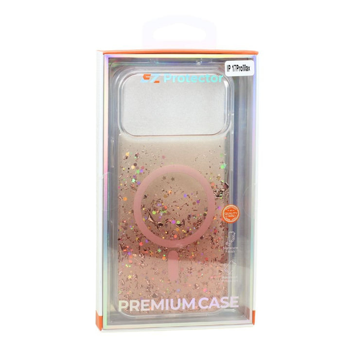 Stylish 2-Tone Transparent Design Magnetic MagSafe Compatible Ring Phone Case with Sparkle Glitter Dust for Apple iPhone 17 Pro Max