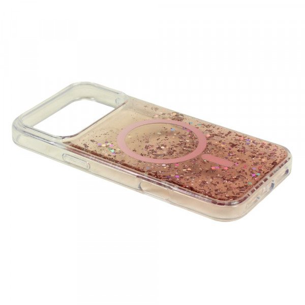 Stylish 2-Tone Transparent Design Magnetic MagSafe Compatible Ring Phone Case with Sparkle Glitter Dust for Apple iPhone 17 Pro