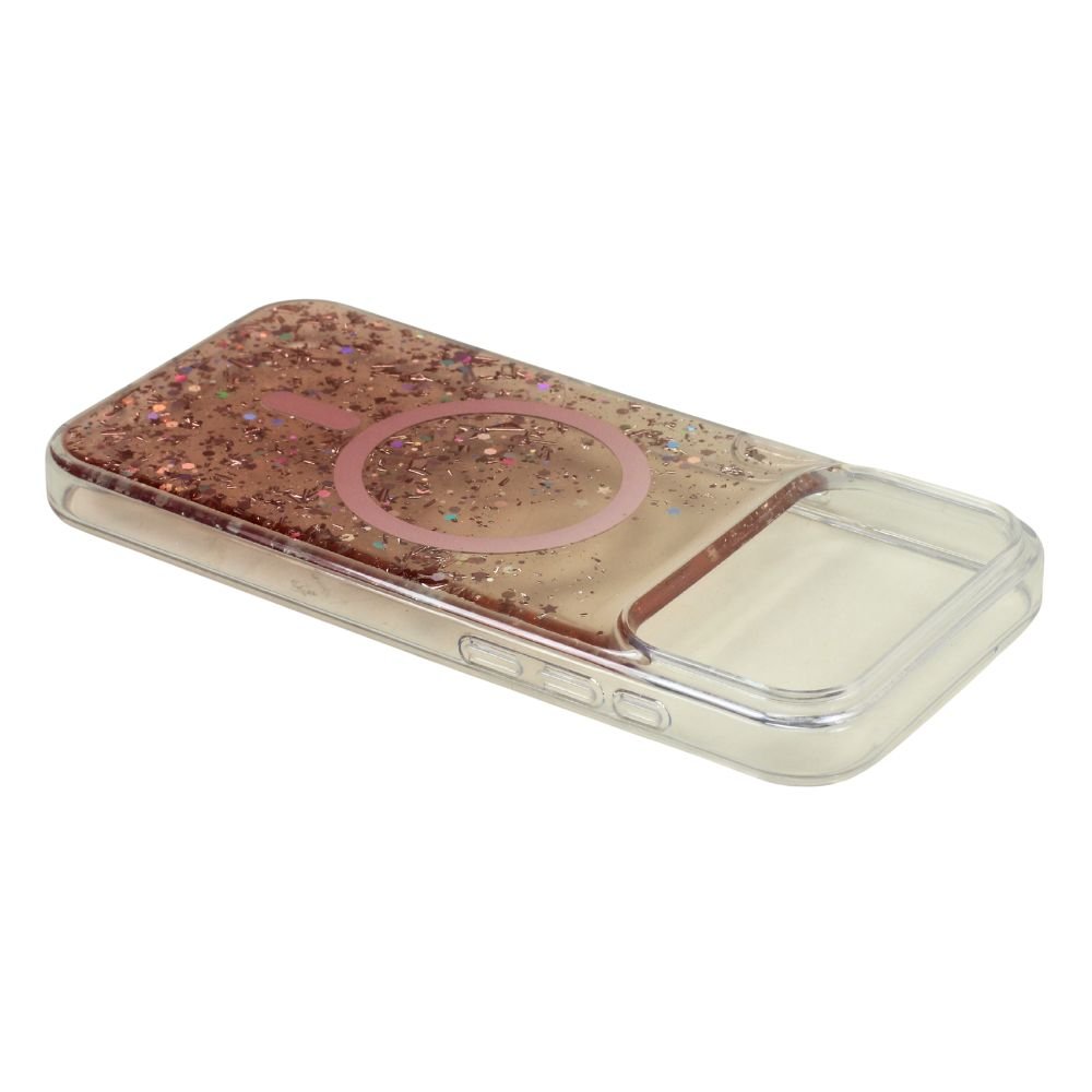 Stylish 2-Tone Transparent Design Magnetic MagSafe Compatible Ring Phone Case with Sparkle Glitter Dust for Apple iPhone 17 Pro