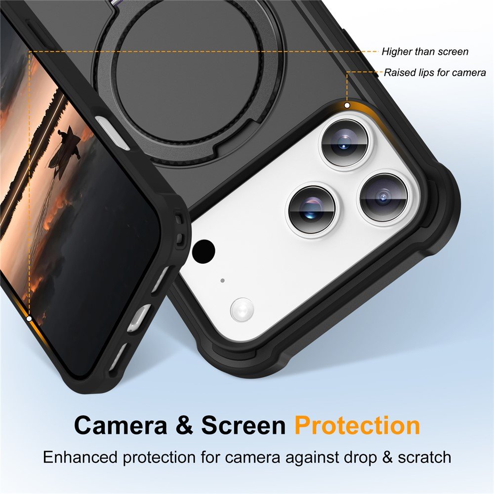 Strong Grip Anti-Scratch Protection Shockproof Phone Case with MagSafe Ring Kickstand for Apple iPhone 17 Pro