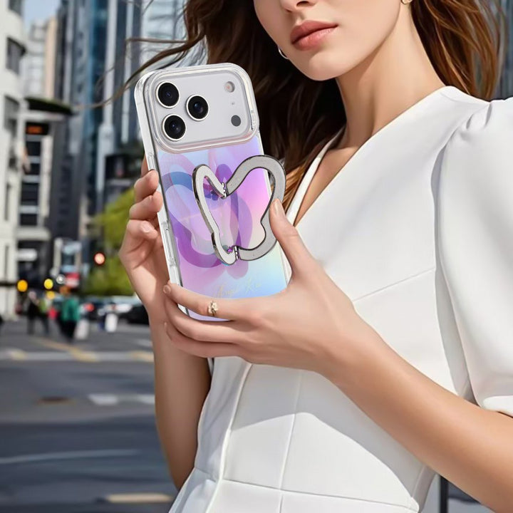 Glitter Butterfly Kickstand Phone Case with Rainbow Gradient – Sparkling Style & Hands-Free Stand for Apple iPhone 17 Pro