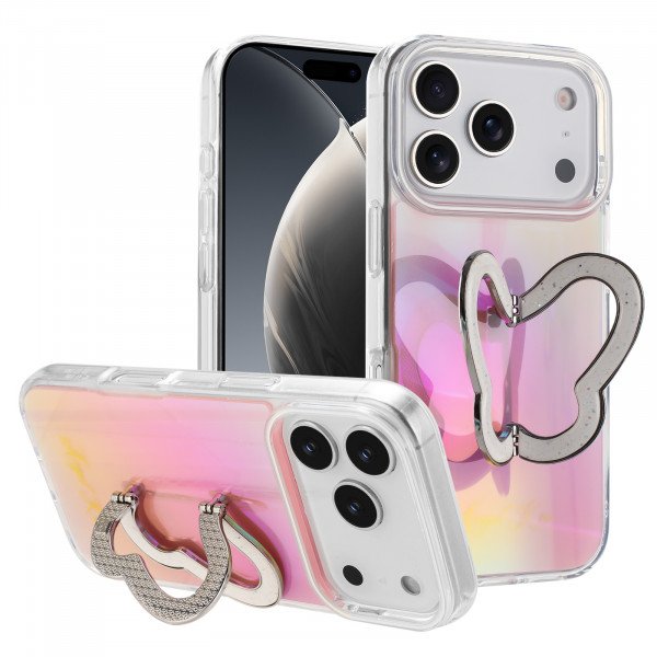 Glitter Butterfly Kickstand Phone Case with Rainbow Gradient – Sparkling Style & Hands-Free Stand for Apple iPhone 17 Pro Max
