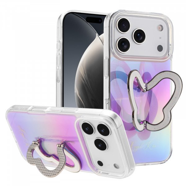 Glitter Butterfly Kickstand Phone Case with Rainbow Gradient – Sparkling Style & Hands-Free Stand for Apple iPhone 17 Pro Max
