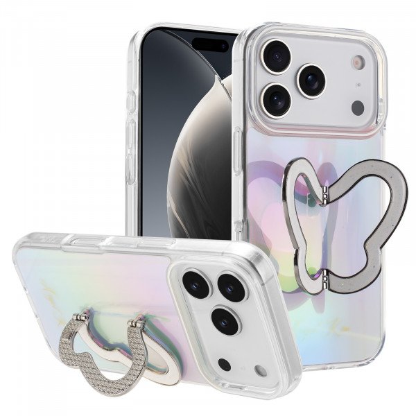 Glitter Butterfly Kickstand Phone Case with Rainbow Gradient – Sparkling Style & Hands-Free Stand for Apple iPhone 17 Pro Max