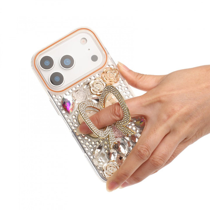 Shiny Butterfly Kickstand Phone Case with Bling Diamond Rhinestone Flower Design for Apple iPhone 17 Pro Max