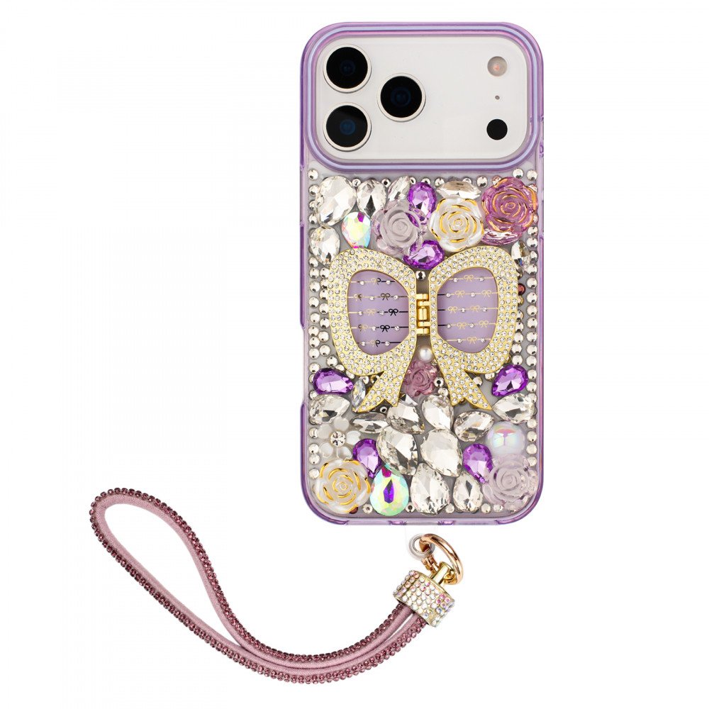 Shiny Butterfly Kickstand Phone Case with Bling Diamond Rhinestone Flower Design for Apple iPhone 17 Pro Max