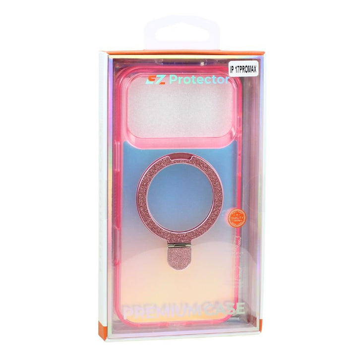 Color Gradient Design Style Magnetic Magsafe Phone Case with Glitter Kickstand Ring for Apple iPhone 17 Pro Max
