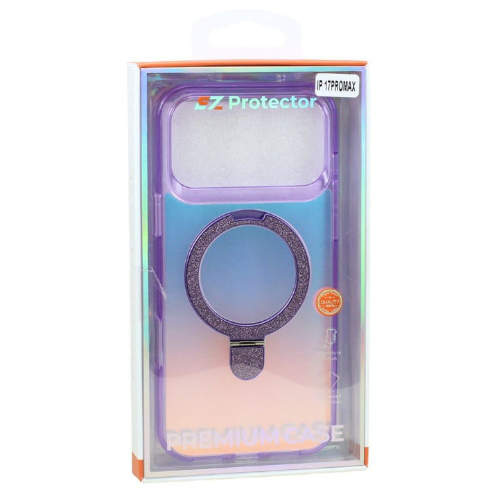 Color Gradient Design Style Magnetic Magsafe Phone Case with Glitter Kickstand Ring for Apple iPhone 17 Pro Max