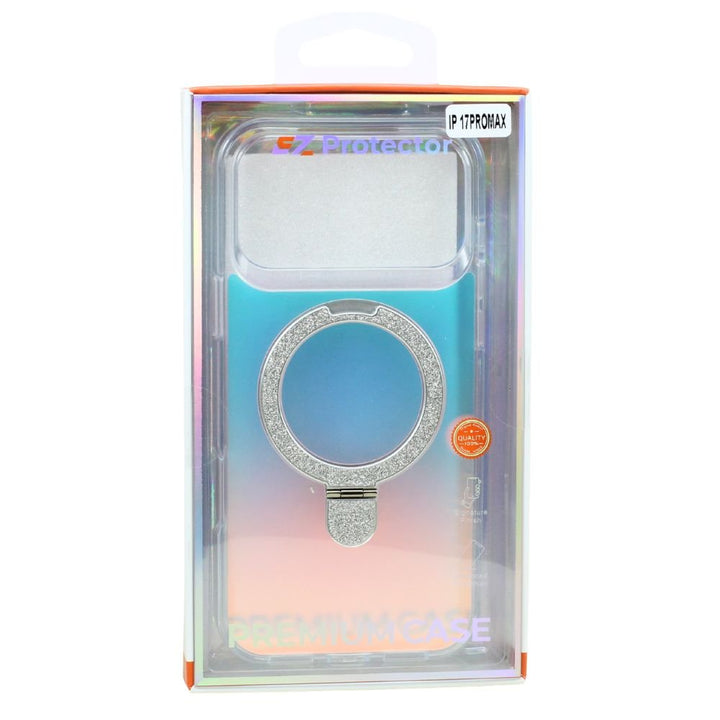 Color Gradient Design Style Magnetic Magsafe Phone Case with Glitter Kickstand Ring for Apple iPhone 17 Pro Max