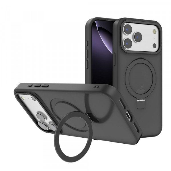 Sleek Metallic Finish Protective Armor Magnetic Magsafe Ring Stand Phone Case with Metallic Buttons for Apple iPhone 17 Pro
