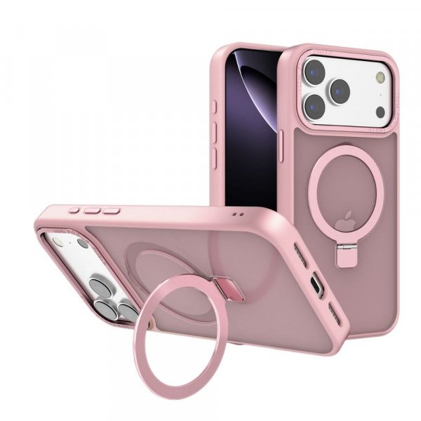 Sleek Metallic Finish Protective Armor Magnetic Magsafe Ring Stand Phone Case with Metallic Buttons for Apple iPhone 17 Pro