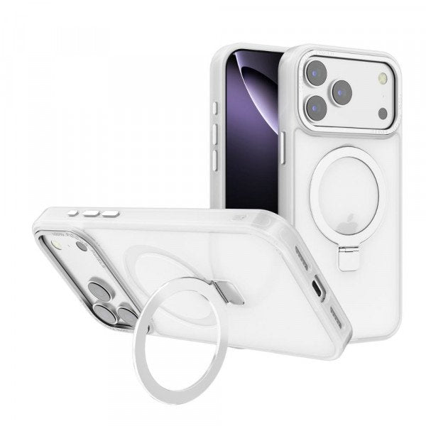 Sleek Metallic Finish Protective Armor Magnetic Magsafe Ring Stand Phone Case with Metallic Buttons for Apple iPhone 17 Pro