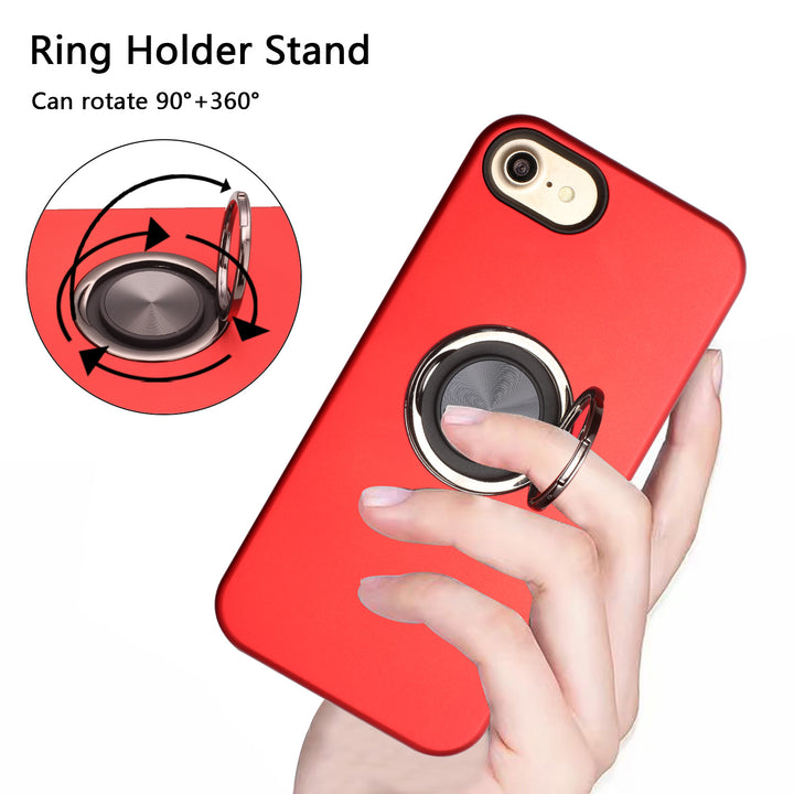 Glossy Dual Layer Armor Hybrid Stand Metal Plate Flat Ring Case, Shockproof and Slim, Compatible with iPhone 8 Plus / 7 Plus